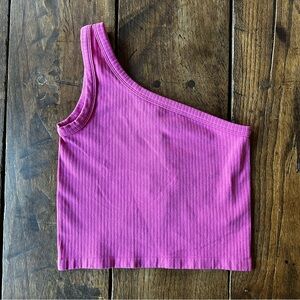 Happily Grey Pink Ribbed One Shoulder Tank Top